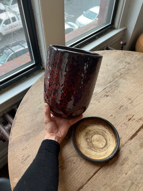 Super Nice Textured Red Ceramic Planter, W8xH10"