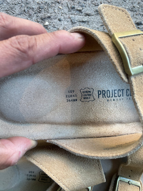 Project Cloud Birk-like Suede Sandals, Sz 9f 40eu