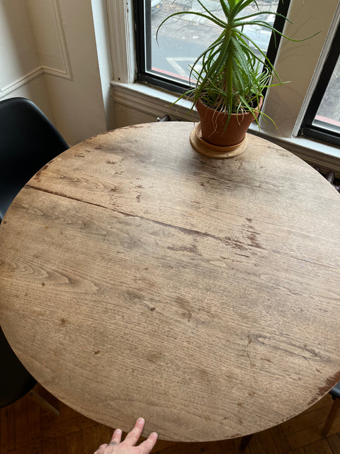Vintage Round Wood Dining Table, W44xH29"