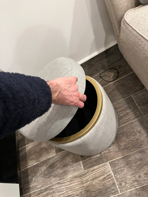 Rivet Asher Round Upholstered Storage Ottoman, W16"