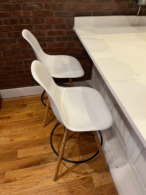 Two White Modern Bar Stools, H25"