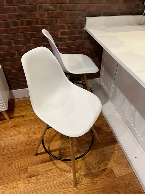 Two White Modern Bar Stools, H25"