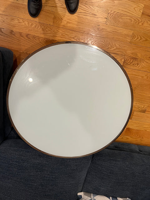 Modern Round Coffee Table With Brass Frame & Frosted Glass Top, W33"