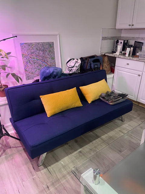 Blue Tufted Convertible Sofa Sleeper, W67xD39xH14in