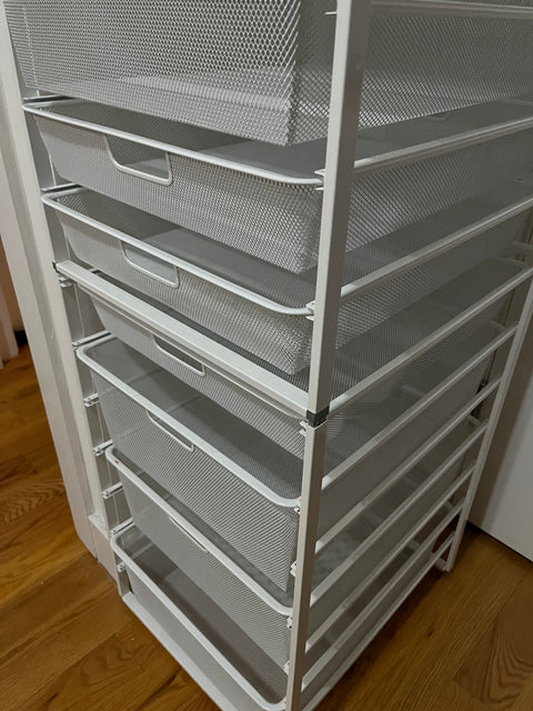 Two Sturdy Elfa Cabinet Closet Drawers Stacked With Extra Drawers, W18xD21xH70"