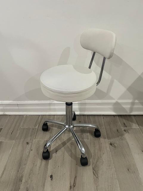Adjustable Height Comfy White Rolling Stool