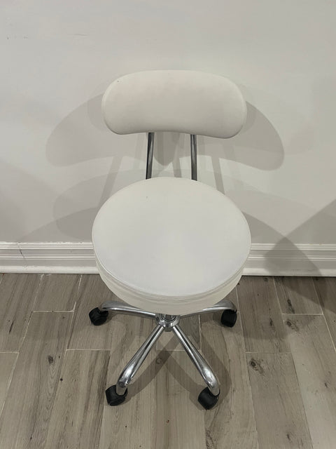 Adjustable Height Comfy White Rolling Stool