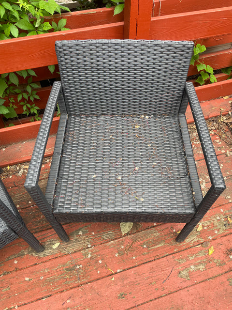 Two Cozy Wicker Patio Chairs, 23" Wide