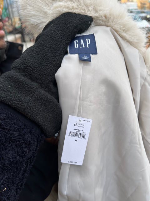 Brand New Gap White Fur Coat, Size M With Tag