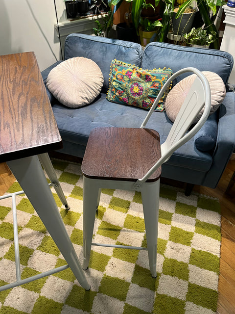 Two Bar Stools With Wood Top & Sturdy Metal Frame, H30"