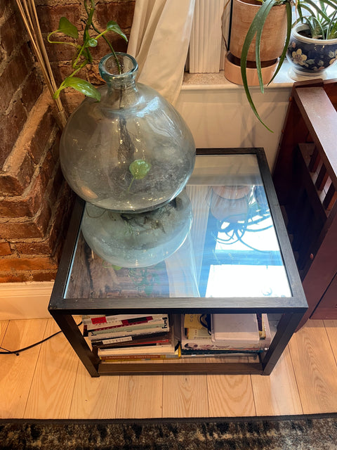 Modern Wood And Mirror End Table, W20.5xD20.5xH17"