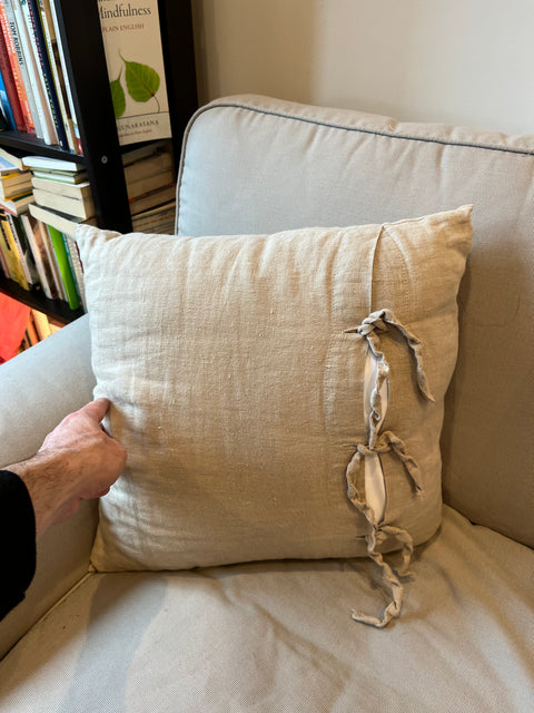 Beige Linen Throw Pillow, 17x17"