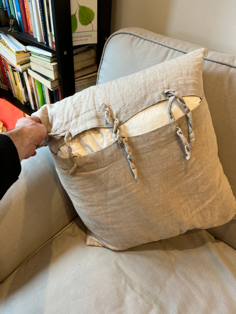 Light Gray Linen Throw Pillow, 17x17"