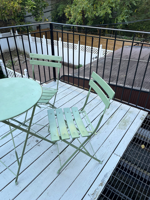 Two Sage Green Folding Bistro Chairs