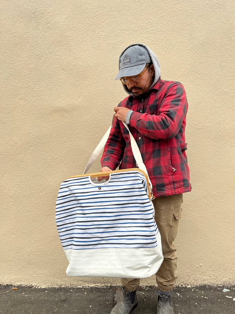 Striped Canvas Laundry Tote Bag