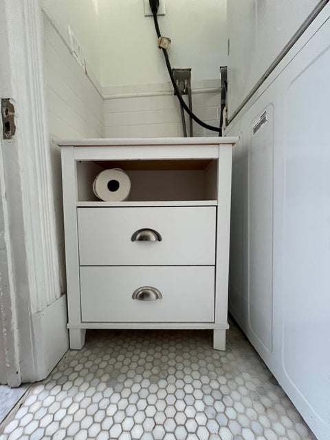 White Bathroom Organizer Or Bedside Table With 2 Drawers, W23xD16xH28"