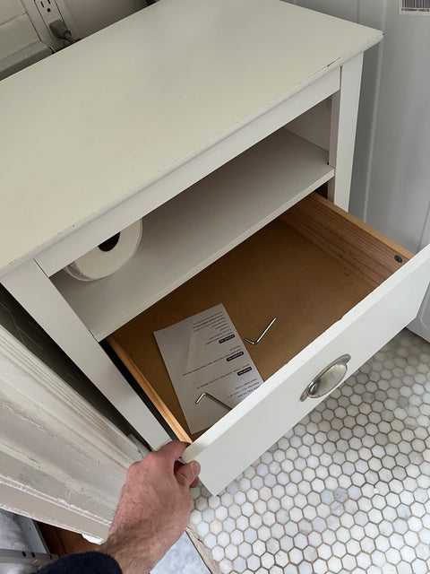 White Bathroom Organizer Or Bedside Table With 2 Drawers, W23xD16xH28"
