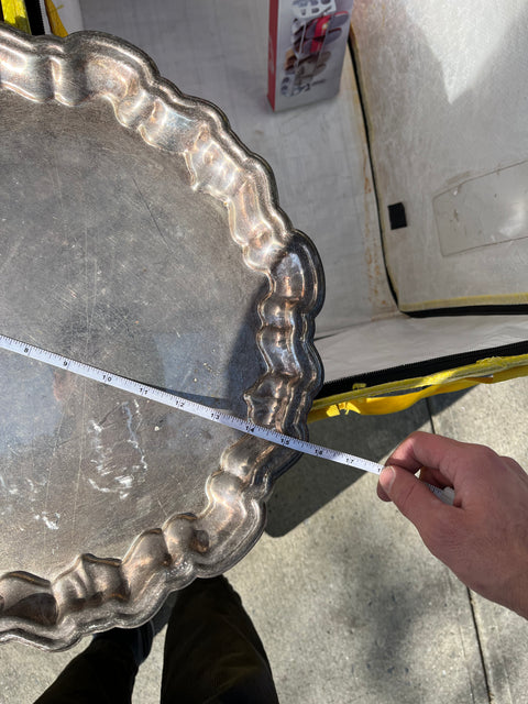 Vintage Silver Plated Serving Tray with Scalloped Edge, 15"
