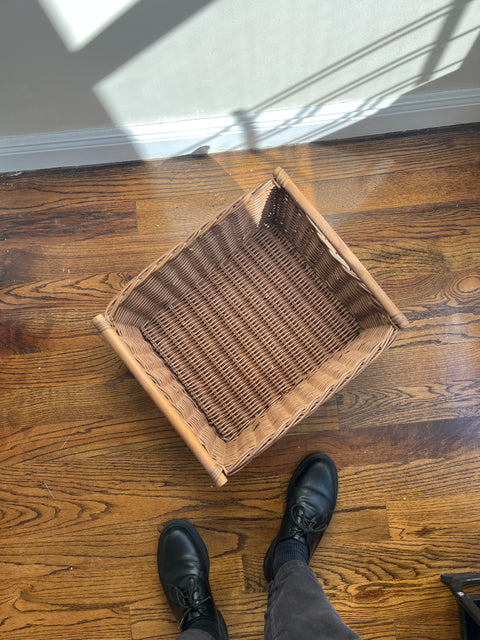 One Last Pretty Wicker Basket With Wood Handles, 16x19"