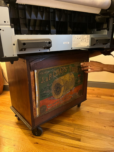 Antique Spool Cabinet On Wheels With A Dope Dope Back