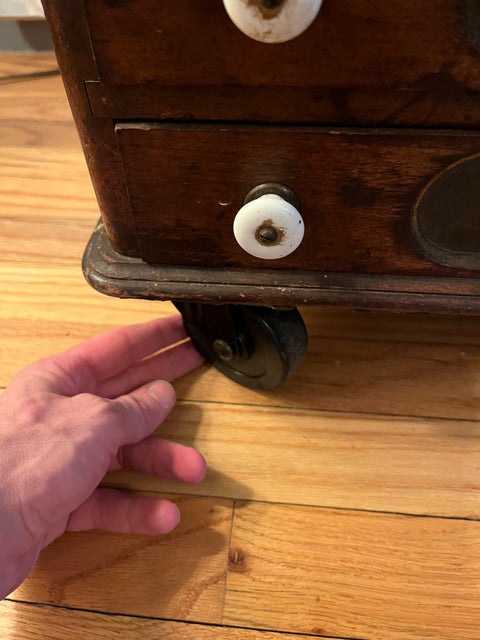 Antique Spool Cabinet On Wheels With A Dope Dope Back