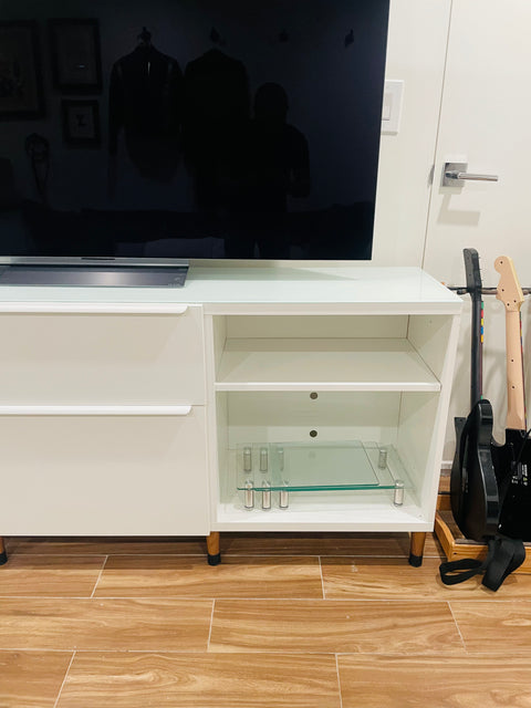IKEA Besta Shelves as Media Console, 17x80x32"