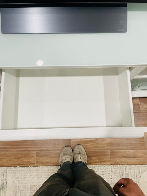 IKEA Besta Shelves as Media Console, 17x80x32"