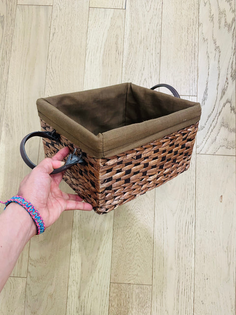 Woven Storage Basket with Fabric Liner, 11x12x8"