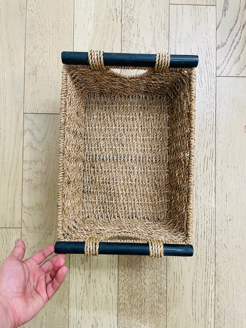 Woven Storage Basket with Black Handles, 12x17x5"
