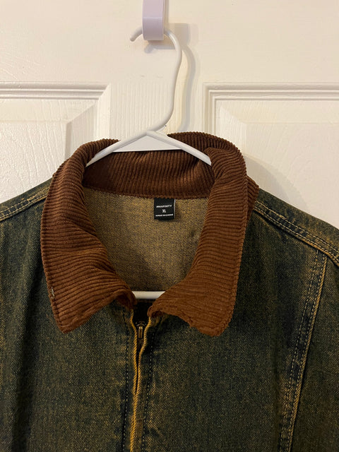 Manfinity EMRG Men Corduroy Collar Washed Casual Loose Denim Jacket, Size Men XL