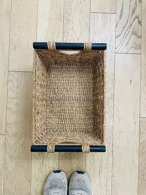 Woven Storage Basket with Black Handles, 12x17x5"