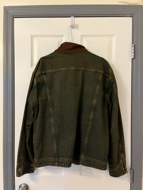 Manfinity EMRG Men Corduroy Collar Washed Casual Loose Denim Jacket, Size Men XL