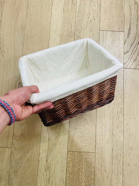 Woven Storage Basket with Cream Fabric Liner, 13x11x7"