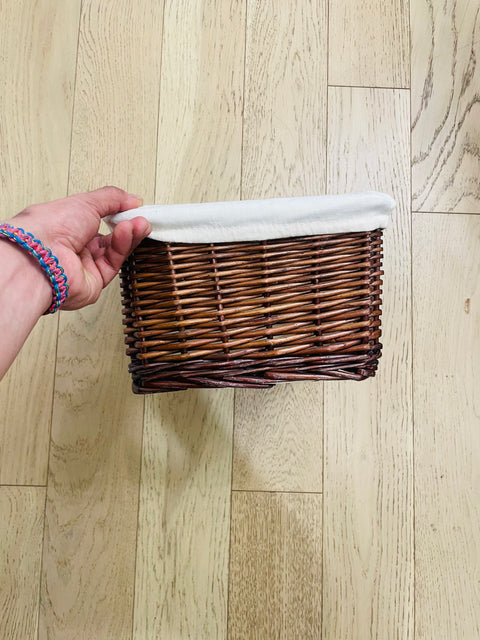 Woven Storage Basket with Cream Fabric Liner, 13x11x7"