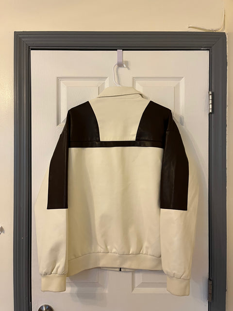 Cool Brown & Cream Fake Leather Jacket, Size Men XL