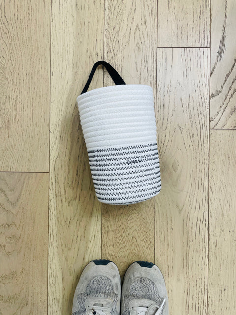 Woven Rope Striped Hanging Basket, 7x10"