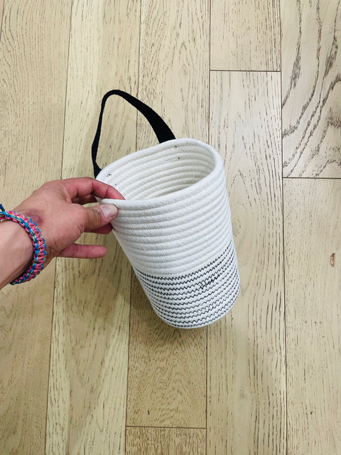 Woven Rope Striped Hanging Basket, 7x10"