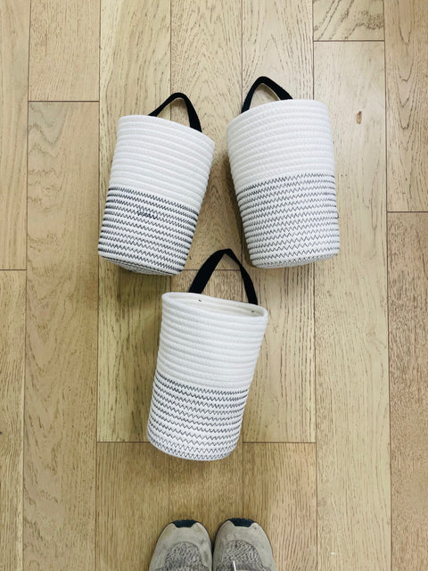 Woven Rope Striped Hanging Basket, 7x10"