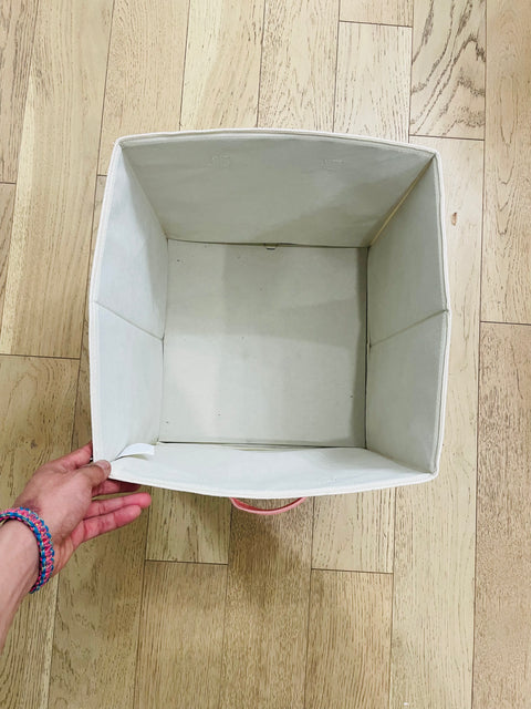 White Fabric Storage Bin with Rainbow Design, 14x14x14"
