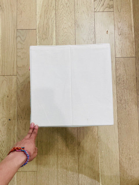 White Fabric Storage Bin with Rainbow Design, 14x14x14"