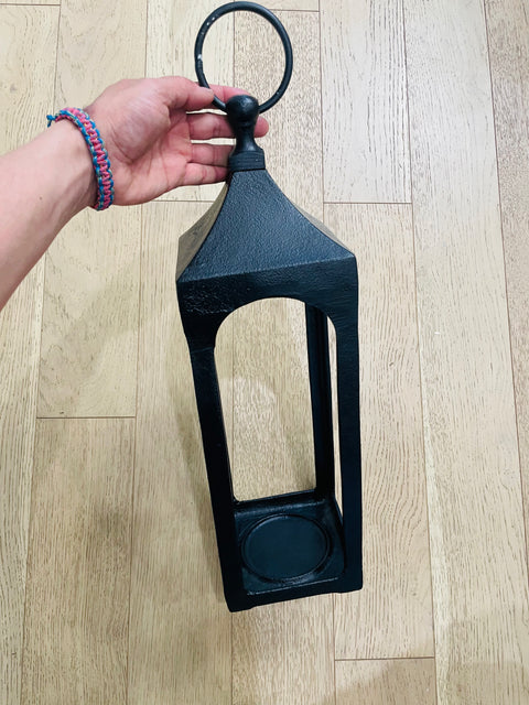 Black Metal Candle Lantern, 5x5x15"