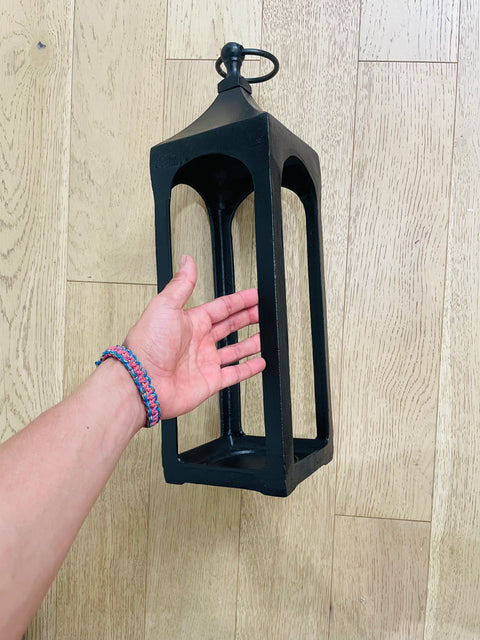 Black Metal Candle Lantern, 5x5x15"