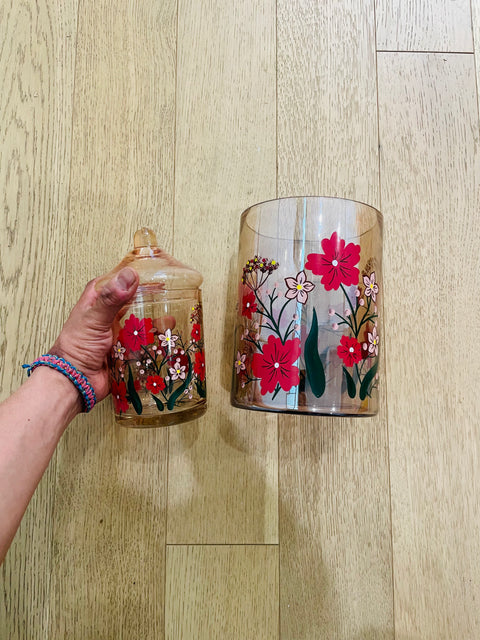 Beautiful Floral Glass Jar and Vase Set
