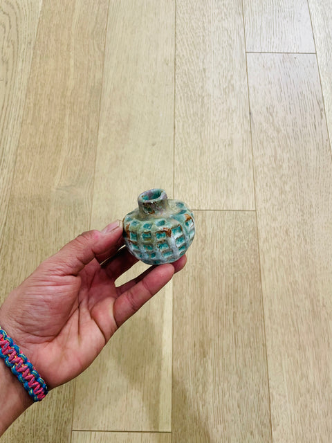 Small Teal Textured Ceramic Vase
