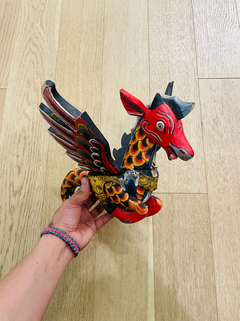 Hand-Carved Wooden Dragon Figurine