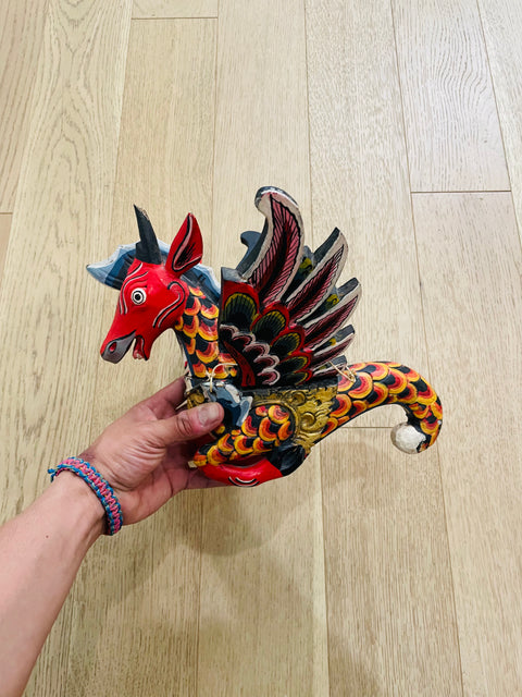 Hand-Carved Wooden Dragon Figurine