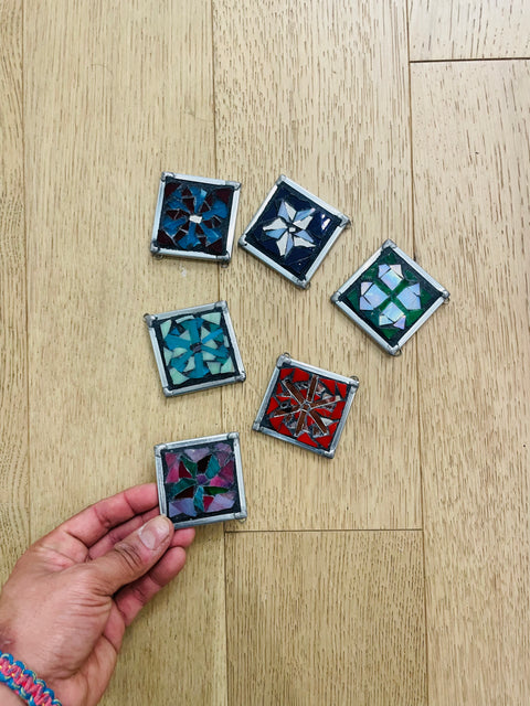 Set of Six Square Mosaic Glass Charms