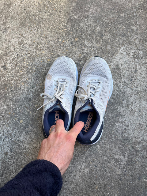 Hoka Bondi 7 Running Shoes With A Small Stain On The Front Of The Left Foot, Size US 10W or 42 2/3 EU