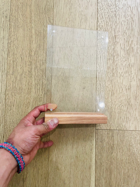 Clear Acrylic Sign Holder with Wood Base, 5x8"
