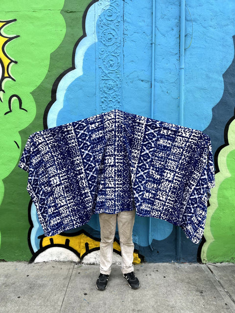 Indigo Blue And White Patterned Fleece Throw Blanket